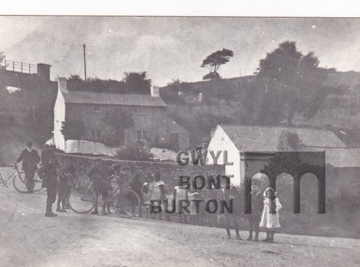 Efail fach mill 1910 Edward Daniel Jarvis (Ned) standing with bicycle