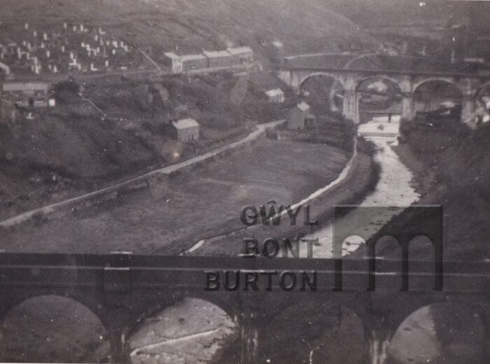 Landscape around Pontrhydyfen Danybont looking over viaduct, canal, Station Road and Burton birthplace 1930 AM
