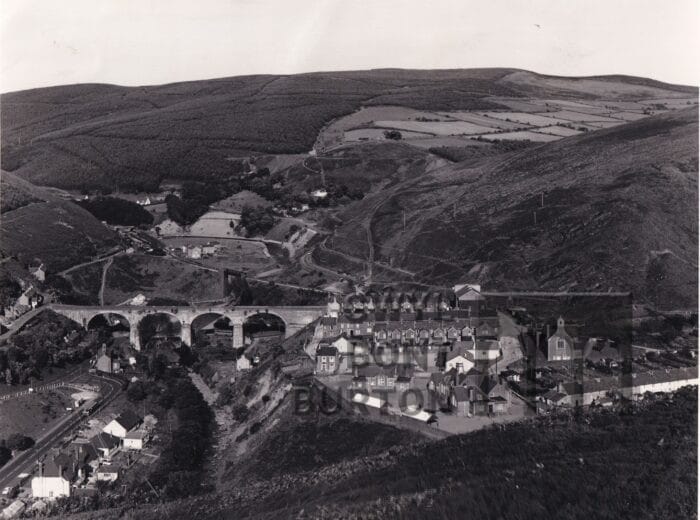 Landscape around Pontrhydyfen Rhyslin, Oakwood row, Danybont, railway looking from Foel to station and Penhydd 1961 AM