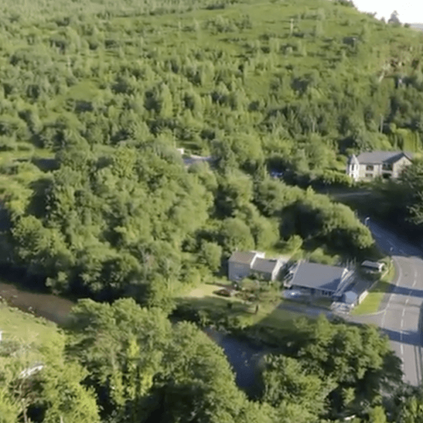 Wooded hillside with river valley