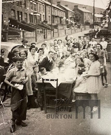Black and white of a street party
